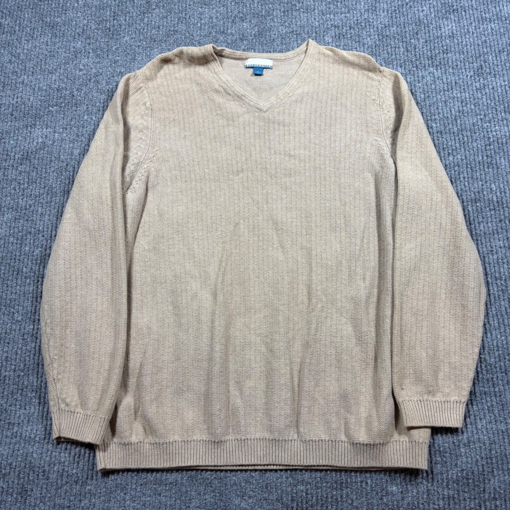 Breakwater Shirt Mens XL V-Neck Sweater Beige Long Sleeve Cotton Knit Pullover